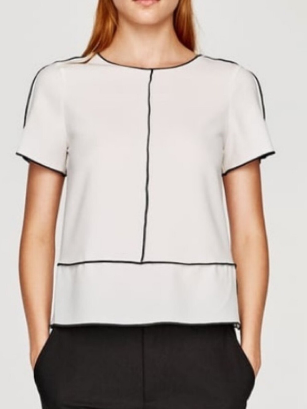 🌼B2G1🌼 Zara Cream Short-Sleeve Top with Black Trim Size Large